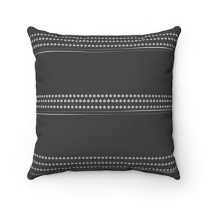 Dark grey and white throw pillow with mudcloth print • striped pillow • Farmhouse pillow • Boho throw pillow • Designer cushion