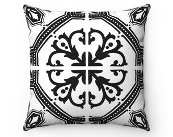Black and white pillow, Modern Farmhouse Medallion Pillow, Minimalist home décor, Boho Throw Pillow, Decorative pillows for couch, Azulejos