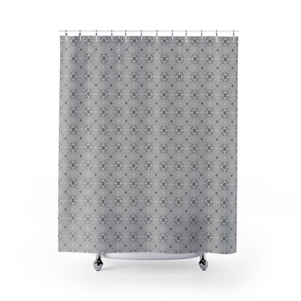 Modern farmhouse shower curtain in grey black and white floral Etsy