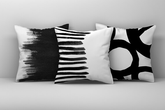 Black and White Pillow Abstract Minimalist Living Room Decor Watercolor Brush Strokes Pillow Modern Pillow Boho Decor Decorative Pillow Etsy Canada