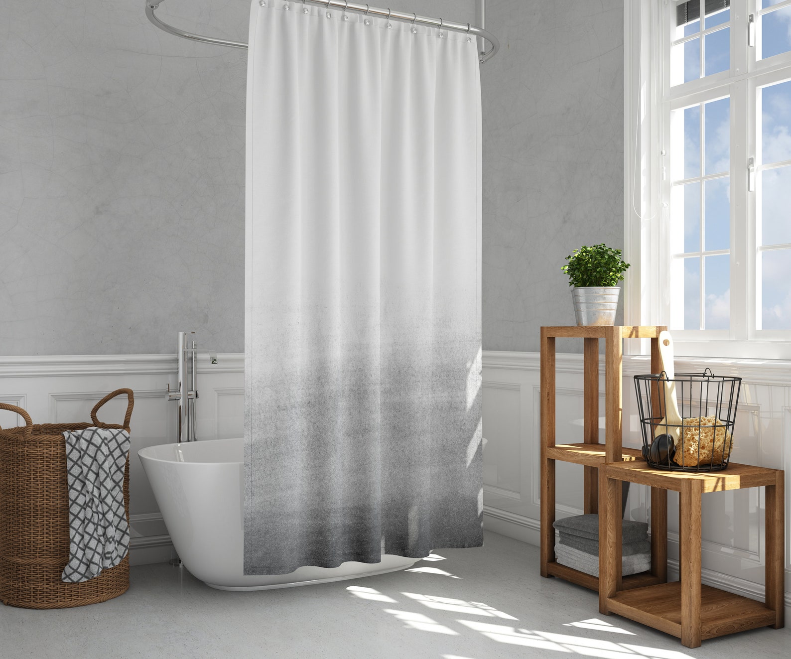 Grey Black & White Ombre Shower Curtain Modern Bathroom Etsy