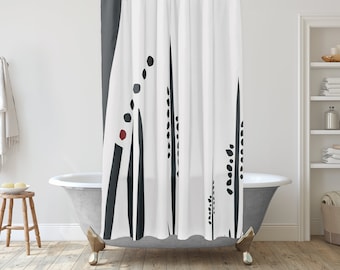 Black and white Shower Curtain with Unique Illustration, Minimalist Bathroom Decor Ideas, Designer Bath Curtain, Abstract Shower Curtain