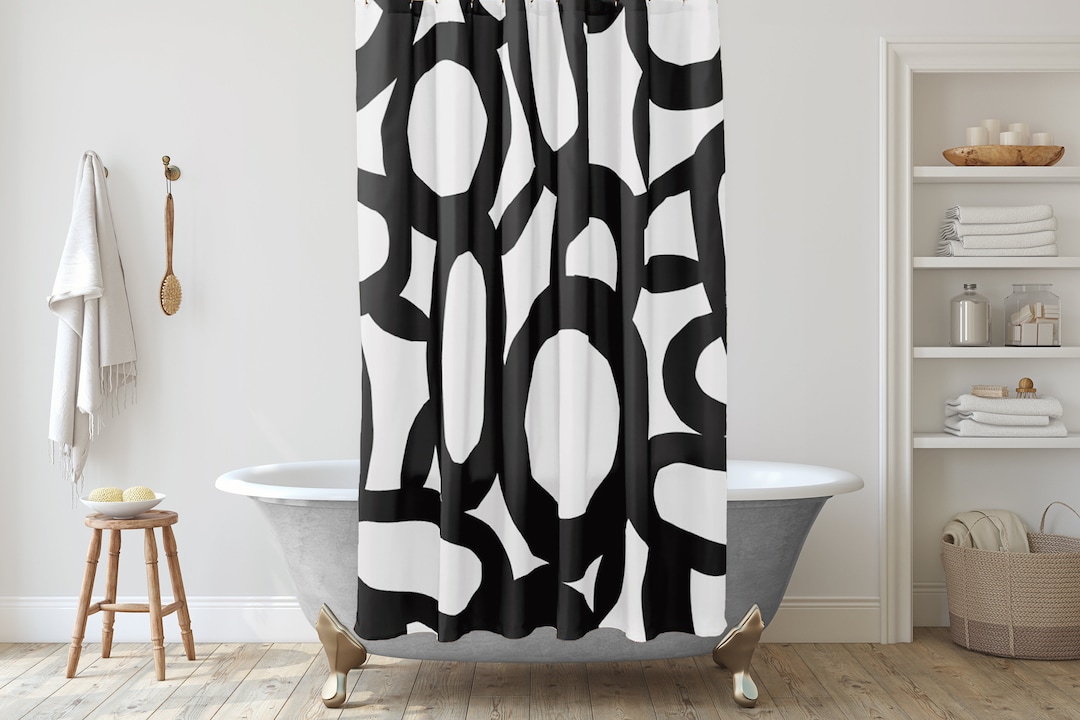 Black and White Bathroom Shower Curtain, Modern Farmhouse Bathroom