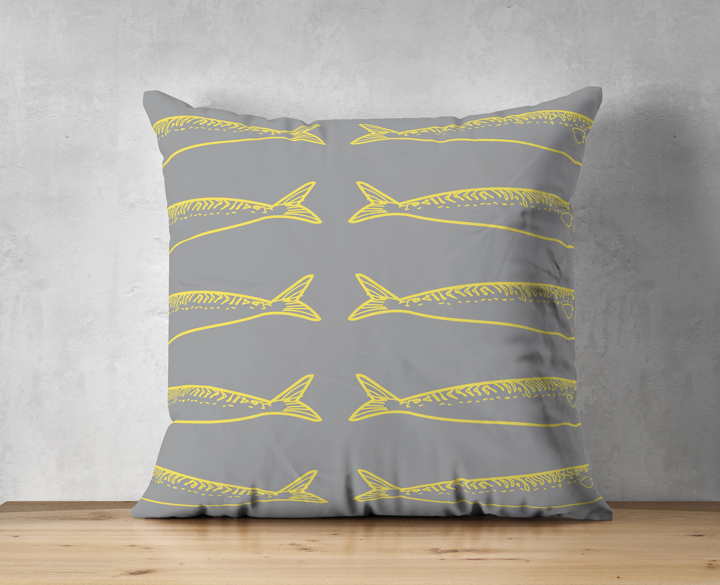 Graues und gelbes Fischkissen Sommer Bauernhaus Kissen | Etsy