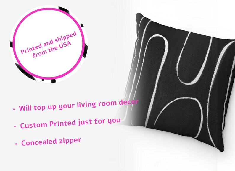 May include: Black and white throw pillow with a geometric pattern. The pillow has a concealed zipper. Printed and shipped from the USA.
