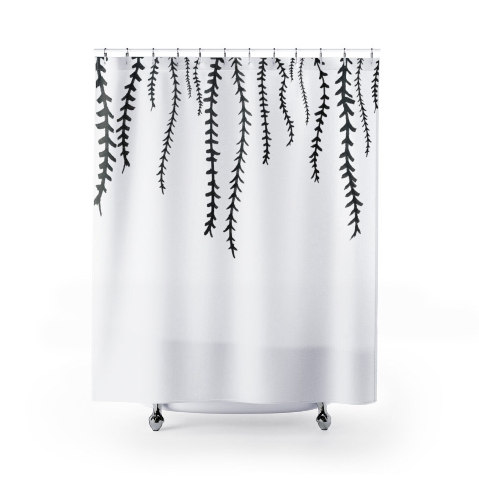 Black and White Farmhouse Shower Curtain With Leaves and Etsy