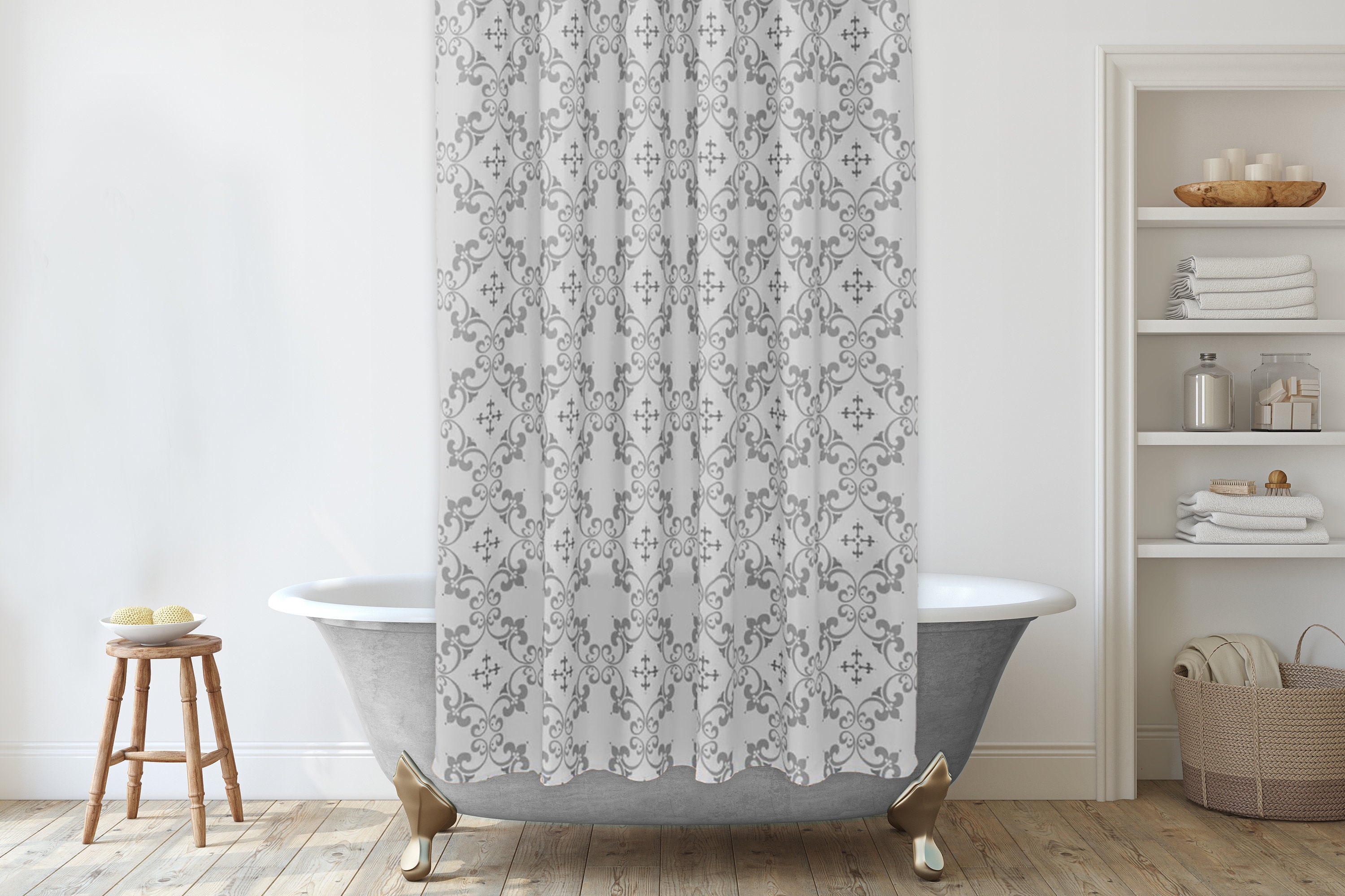 Gray Shower Curtain Boho shower curtain Modern Farmhouse Etsy