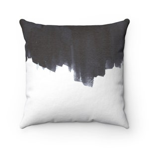 Black and White Modern Pillow, Designer Cushion, Boho Throw Pillow, Minimalist living room and Home décor, Watercolor Brush Strokes Pillow