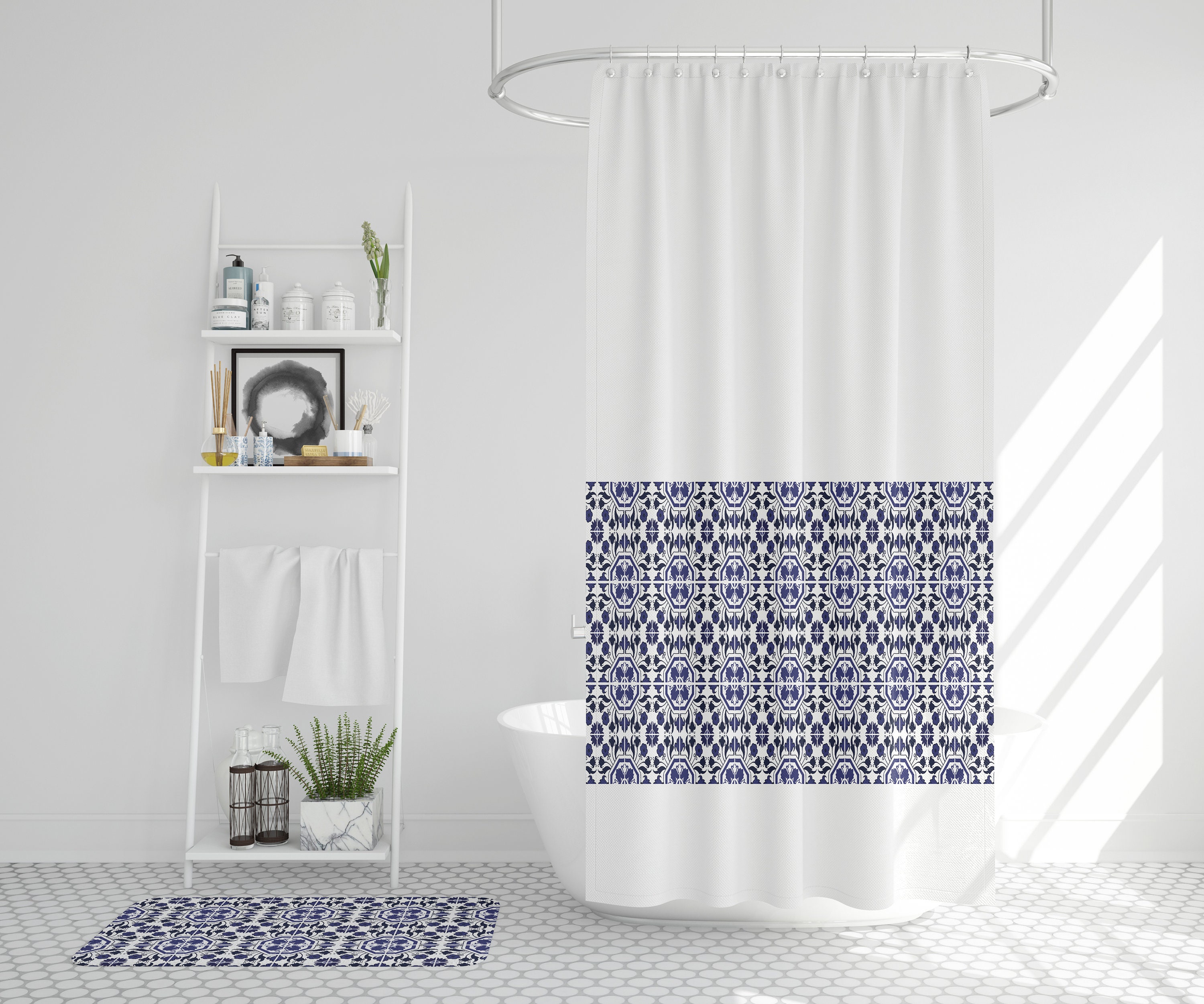 White and Royal Blue Bathroom Set With Talavera Tile Boho - Etsy