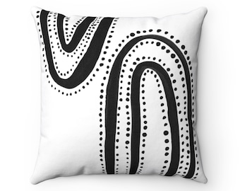 Geometric Black and White Pillow Cover, Boho Farmhouse Decor, Minimalist Midcentury Home Design