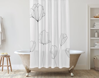 Black and White Shower Curtain, Botanical Bathroom Decor, Floral Shower Curtain, Unique Shower Curtain, Boho Shower Décor Farmhouse bathroom