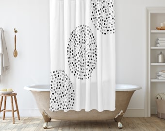 Farmhouse shower curtain with dots, Grey black and white shower curtain, Boho shower curtain, Modern Bathroom Decor Ideas, Unique Shower