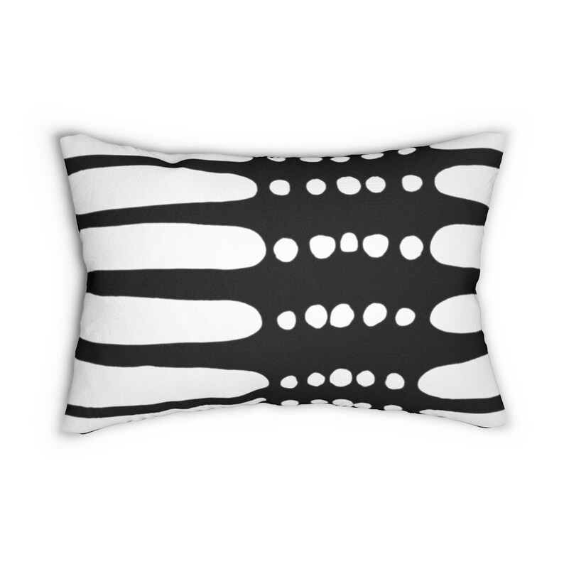 Black and White Throw Pillow, Midcentury Designer Cushion, 14x20 Pillow
