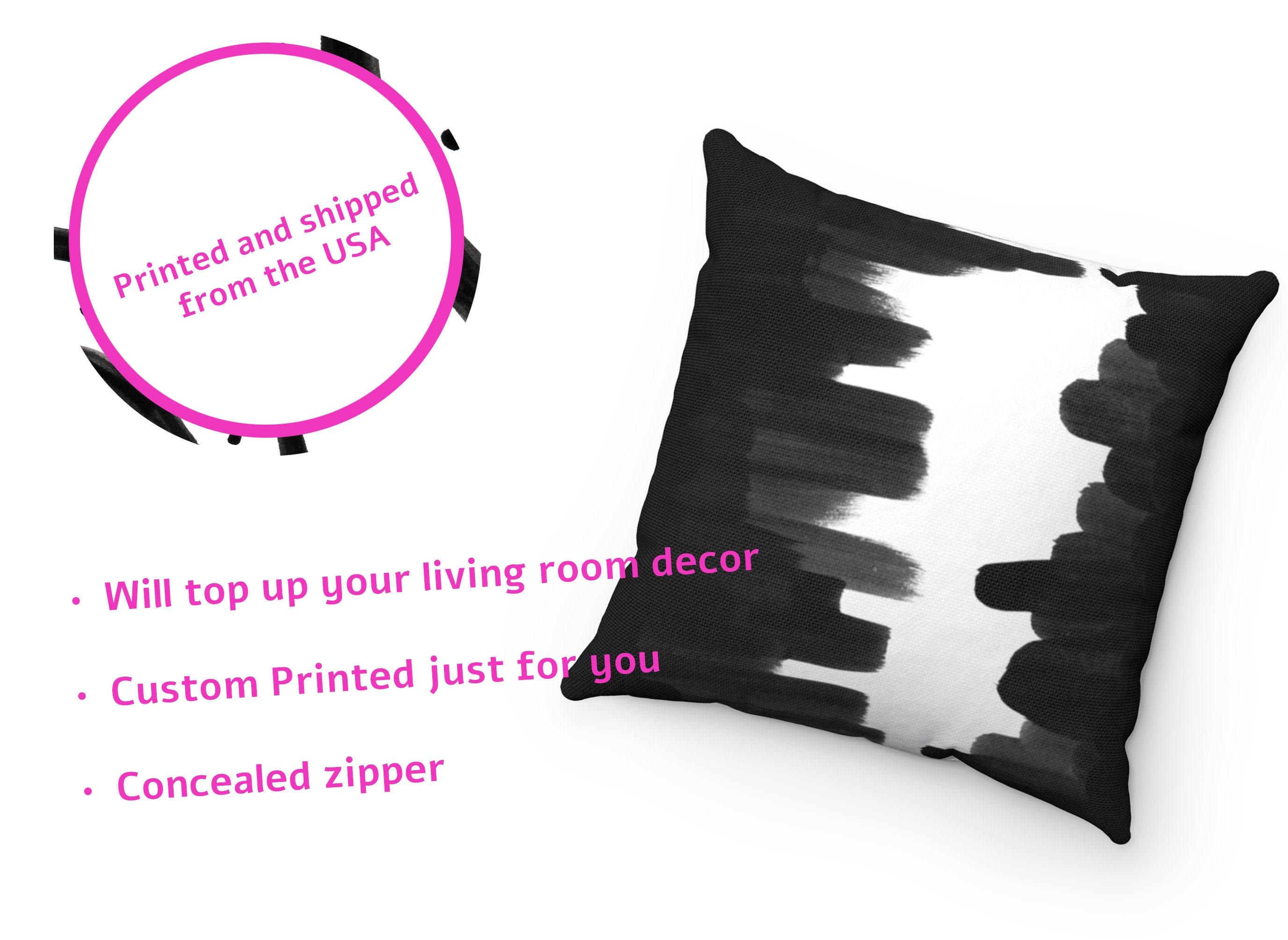 Black and White Pillow Cover Brushstrokes Pillowcase Boho Throw Pillow Cover Decorative Pillow