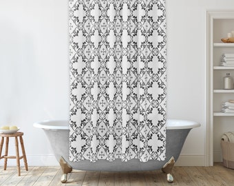 Black and White Shower Curtain, Modern Farmhouse Shower Curtain, Boho shower curtain, Unique Bathroom Decor Ideas, Minimalist master bath