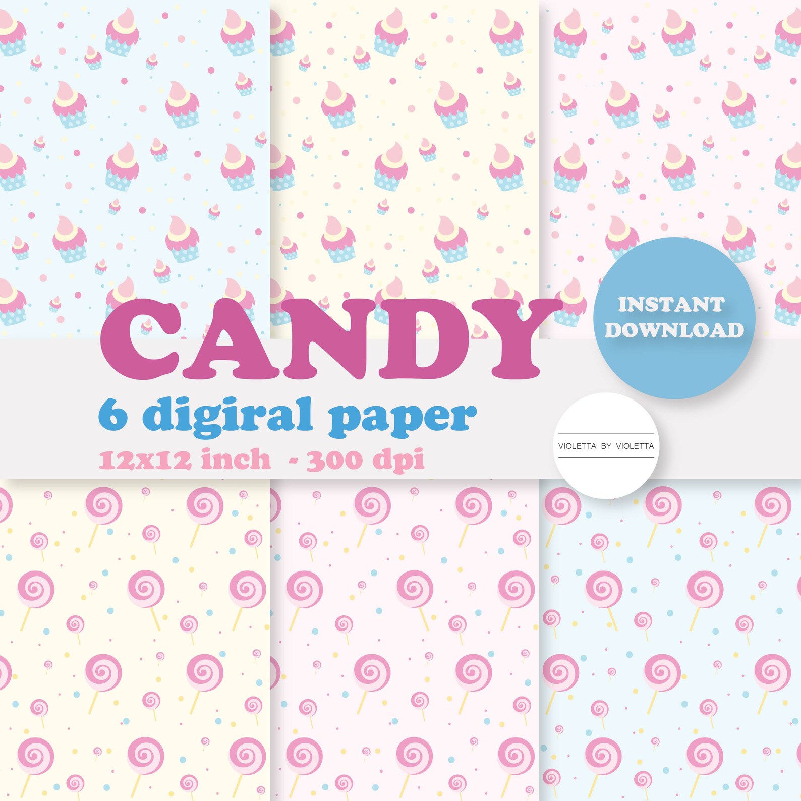 Candy Digital Paper Scrapbooking Paper Candies Clipart Etsy