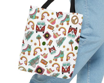 Retro 70's inspired hippy  AOP Tote Bag