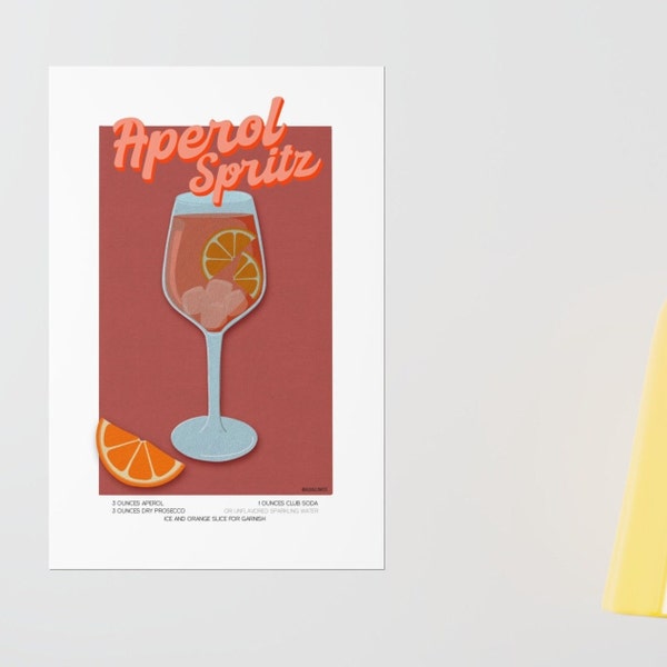 Aperol Spritz Illustration & Recipe - Digital Download for Personal Use Only - digital retro cocktail poster