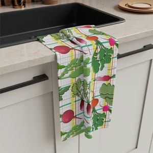 Rad radishes Soft Tea Towel, tea towel veggies, spring tea towel, garden time towel,  radish garden kitchen