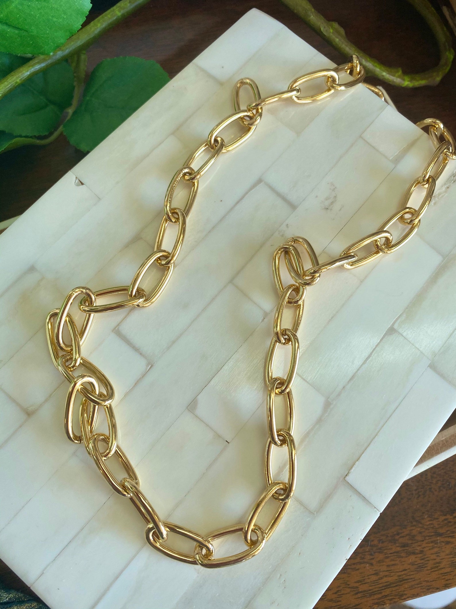 Brass Plated Gold Chain Necklace Etsy