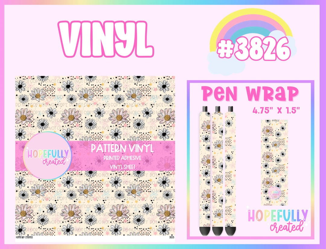 Floral Daisy Pattern Vinyl, Adhesive Pattern Vinyl, Tumbler Vinyl Sheet ...