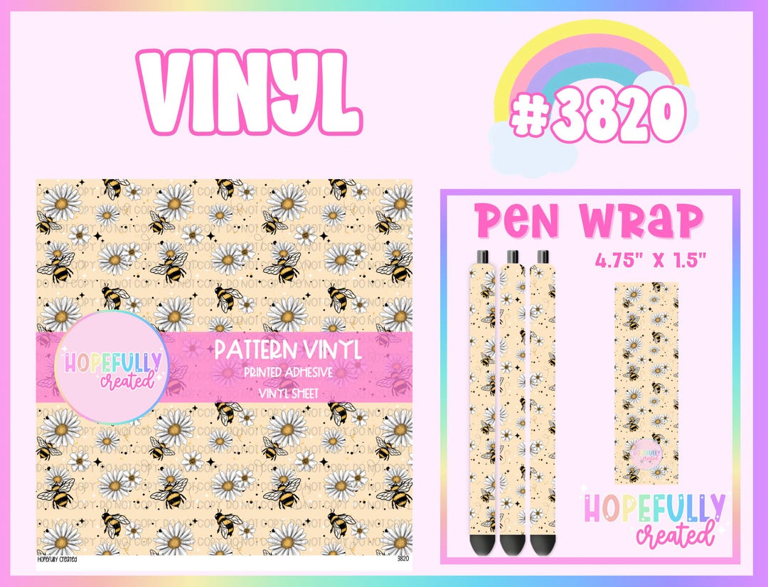 Floral Bees Pattern Vinyl, Adhesive Pattern Vinyl, Tumbler Vinyl Sheet ...