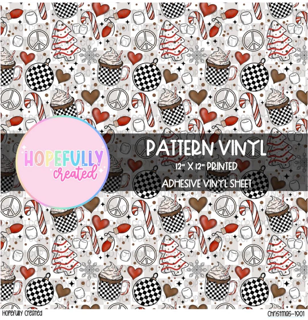 Retro Christmas Pattern Vinyl, Adhesive Pattern Vinyl, Tumbler Vinyl ...