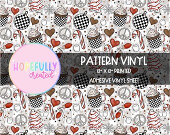 Retro Christmas Pattern Vinyl, Adhesive Pattern Vinyl, Tumbler Vinyl Sheet