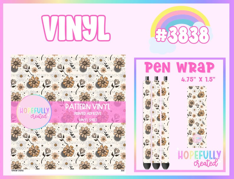 Flower Pattern Vinyl, Adhesive Pattern Vinyl, Tumbler Vinyl Sheet, Pen ...
