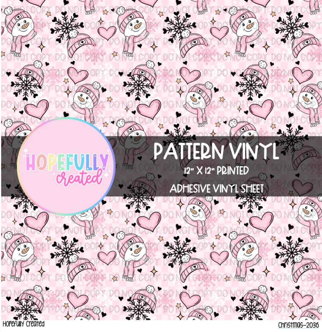 Pink Snowman Christmas Pattern Vinyl, Adhesive Pattern Vinyl, Tumbler ...