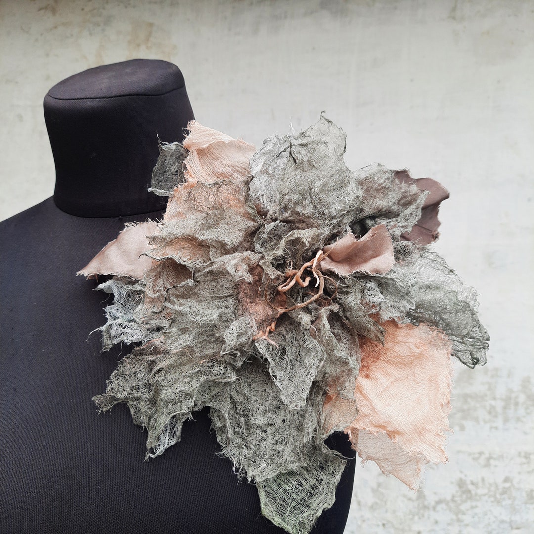 Felted Flower Corsage Pin Brooch, Grey Beige Brown Brooch Handmade