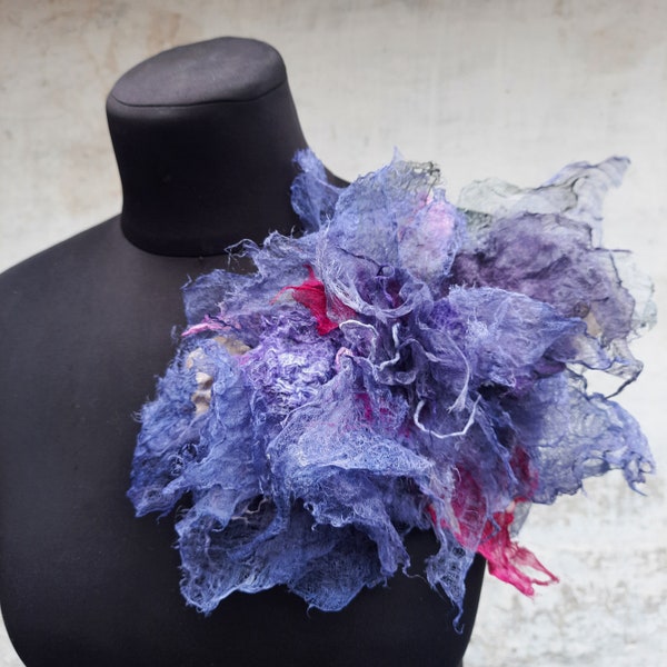 Large flower brooch purpule wool silk viscose fibers flower pin brooch felted flower large scale flower party flower