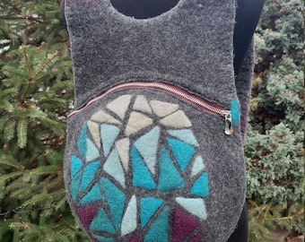 Grey Felt Backpack, Gray Felted Backpack, wool backpack, eko backpack, backpack with appeal, backpack for her, female backpack