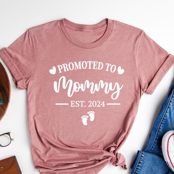 Promoted To Mommy Est. 2024 Shirt, Gift For New Mom, Baby Announcement Shirt, Pregnancy Reveal Tshirt,  New Mom Gift, Mothers Day Gift Shirt