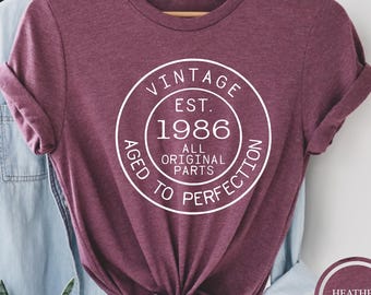 Vintage 1986 Birthday Shirt, Aged to Perfection Tee, 40th Birthday Gift