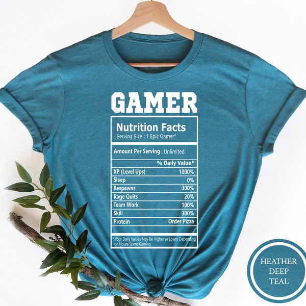 Gamer Shirt, Gamer Nutrition Facts Tshirt, Gamer Nutrition Facts, Game Lover T-Shirt, Video Game Player Shirt, Gift For Gamers