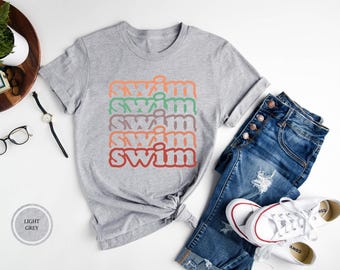Colorful Stacked Swim Shirt, Swimmer Tee