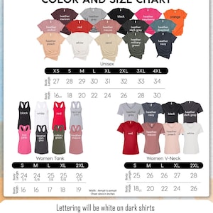 a women's t - shirt size chart with different colors and sizes