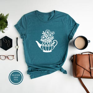 Tea Lover Shirt, Flower Teapot Graphic Tee