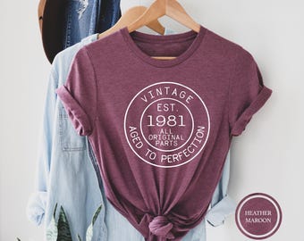 Vintage 1981 Birthday Shirt, 45nd Birthday Gift, Aged to Perfection Tee