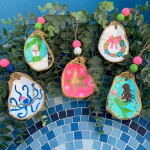 BUNDLE: Five Hand Painted Oyster Shell Ornaments