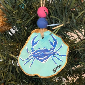 Customizable Crab Painted Oyster Ornament