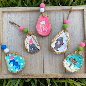 BUNDLE: Five Hand Painted Oyster Shell Ornaments