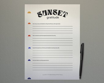 Digital Sunset Gratitude Journal Sheet - Self-care Affirmations, Reflections, Printable, Daily Mindfulness