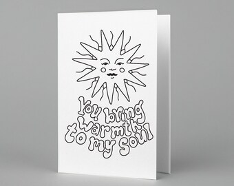 Printable Sunshine Love Coloring Card - Greeting Card, DIY, Color-at-Home, Kids & Adults