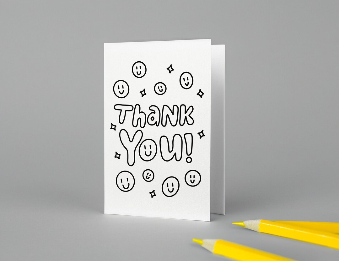 Printable Smiley Thank You Coloring Card Greeting Card, DIY, Color-at ...