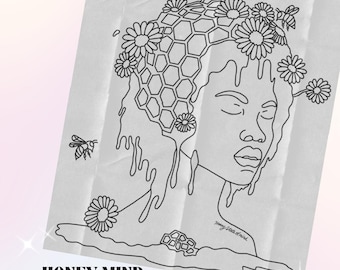 Honey Mind Coloring Page, Adult Printable Art PDF