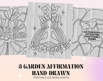 Garden Affirmation Coloring Pages | Hand-Drawn Prints (PDF)