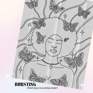 Printable Bursting Coloring Sheet, Adult Coloring Pages, Coloring Prints, Black Women Coloring Sheet