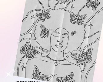 Black Women Coloring Page, Butterfly Afro Art (PDF)